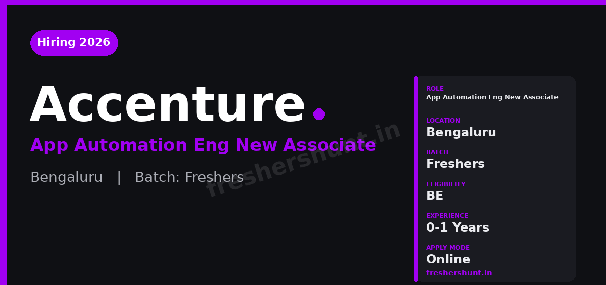 Accenture Off Campus Drive 2026 - Accenture App Automation Associate 2026 | Freshers | Bengaluru — Apply Now