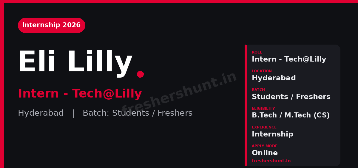 Lilly Tech Off Campus Drive 2026 - Lilly Tech Internship 2026 | Intern – Tech@Lilly | Hyderabad — Apply Now
