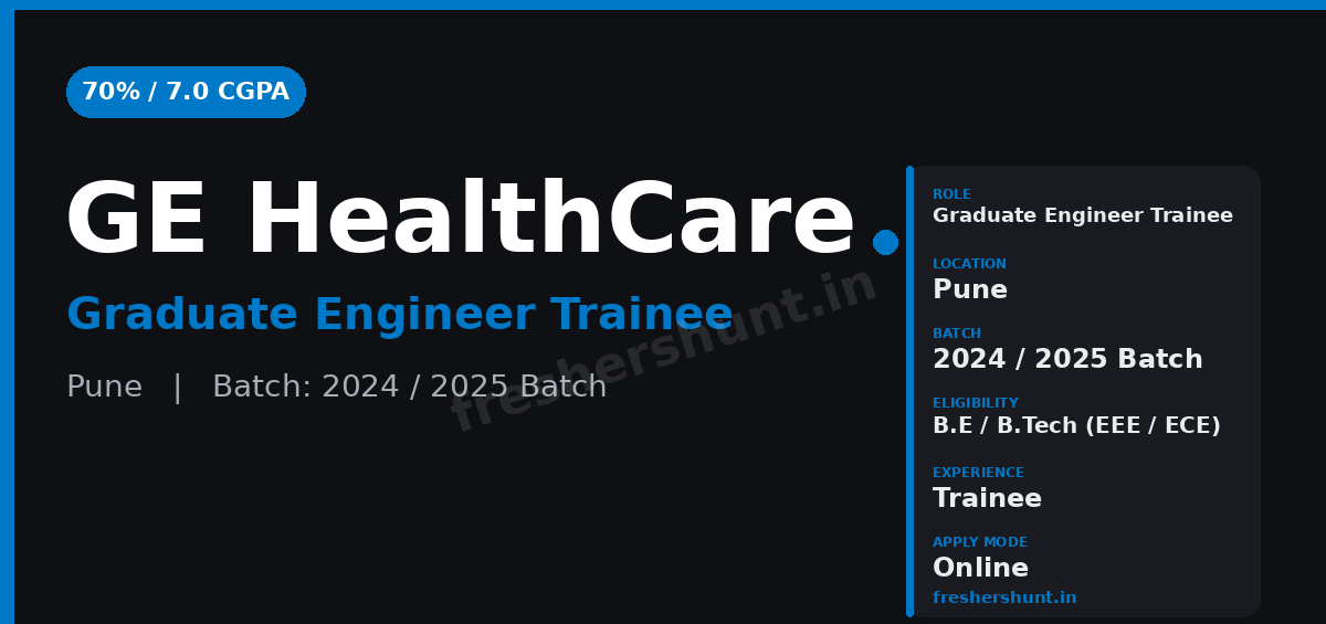 GE Off Campus Drive 2026 - GE HealthCare Graduate Engineer Trainee 2026 | EEE / ECE | Pune — Apply Now