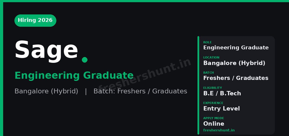 Sage Off Campus Drive 2026 - Sage Engineering Graduate 2026 | Freshers | Bangalore (Hybrid) — Apply Now