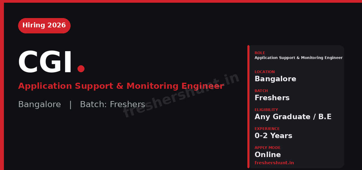 CGI Off Campus Drive 2026 - CGI Application Support Engineer 2026 | Freshers | Bangalore — Apply Now