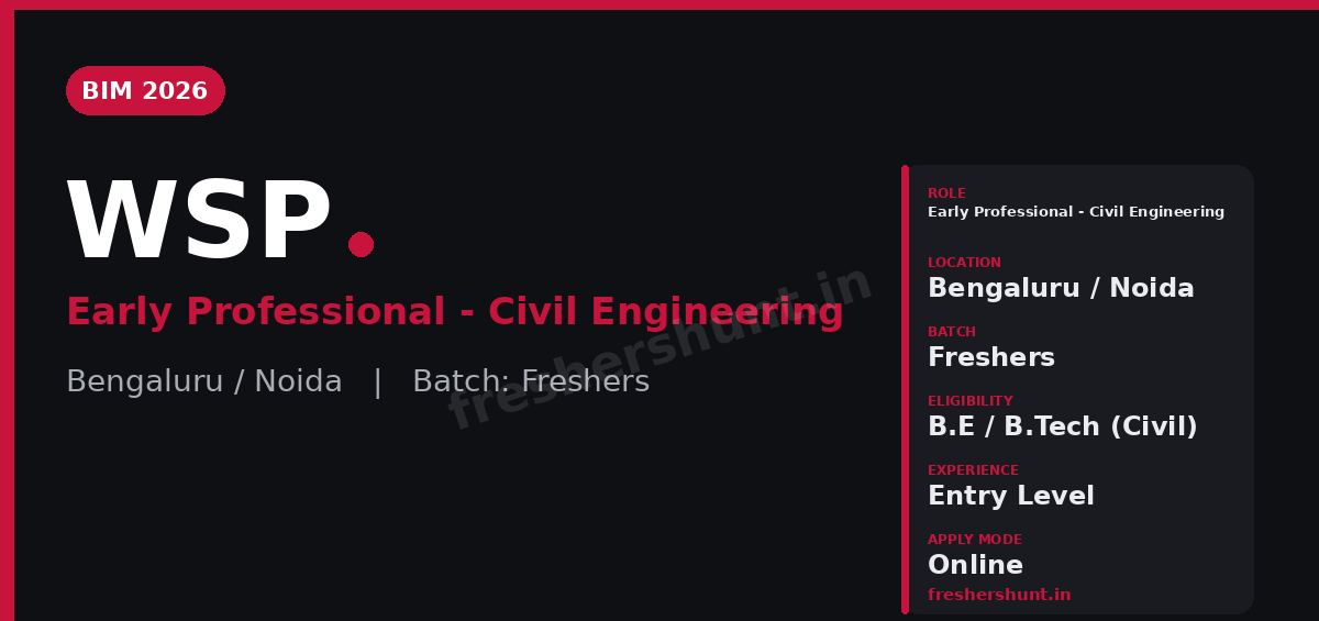 WSP Off Campus Drive 2026 - WSP Early Professional Civil Engineering 2026 | BIM | Bengaluru & Noida — Apply Now