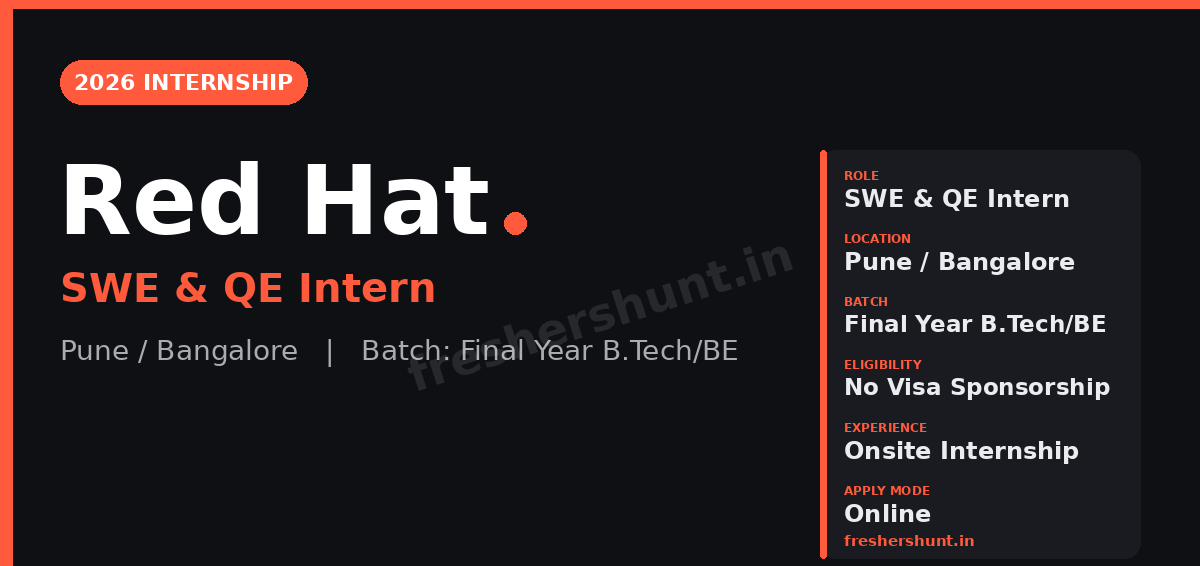 Red Hat Off Campus Drive 2026 - Red Hat Internship 2026 | Software Engineering & QE Intern | Pune — Apply Now