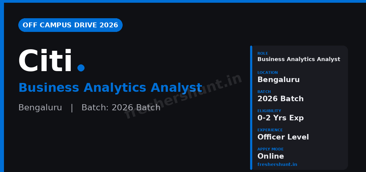 Citi Off Campus Drive 2026 - Citi Business Analyst Officer 2026 | Business Analytics Analyst | Bengaluru — Apply Now