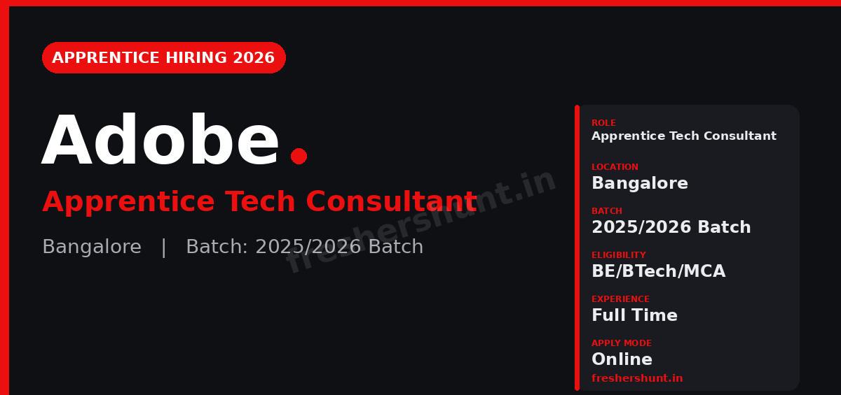 Adobe Off Campus Drive 2026 - Adobe Apprentice Technical Consultant 2026 | Bangalore — Apply Now
