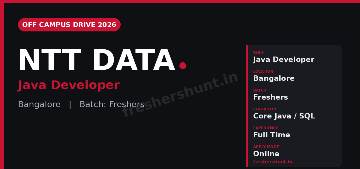 NTT Off Campus Drive 2026 - NTT Data Java Developer 2026 | Bangalore — Apply Now