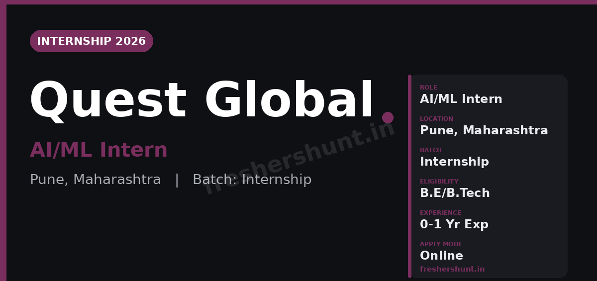 Quest Global Off Campus Drive 2026 - Quest Global Internship 2026 | AI/ML Intern | Pune — Apply Now