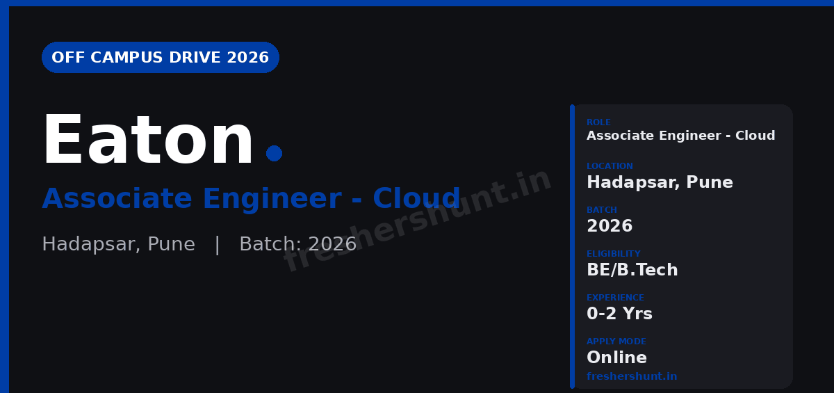 Eaton Off Campus Drive 2026 - Eaton Associate Engineer 2026 | Cloud Software Engineer | Pune — Apply Now