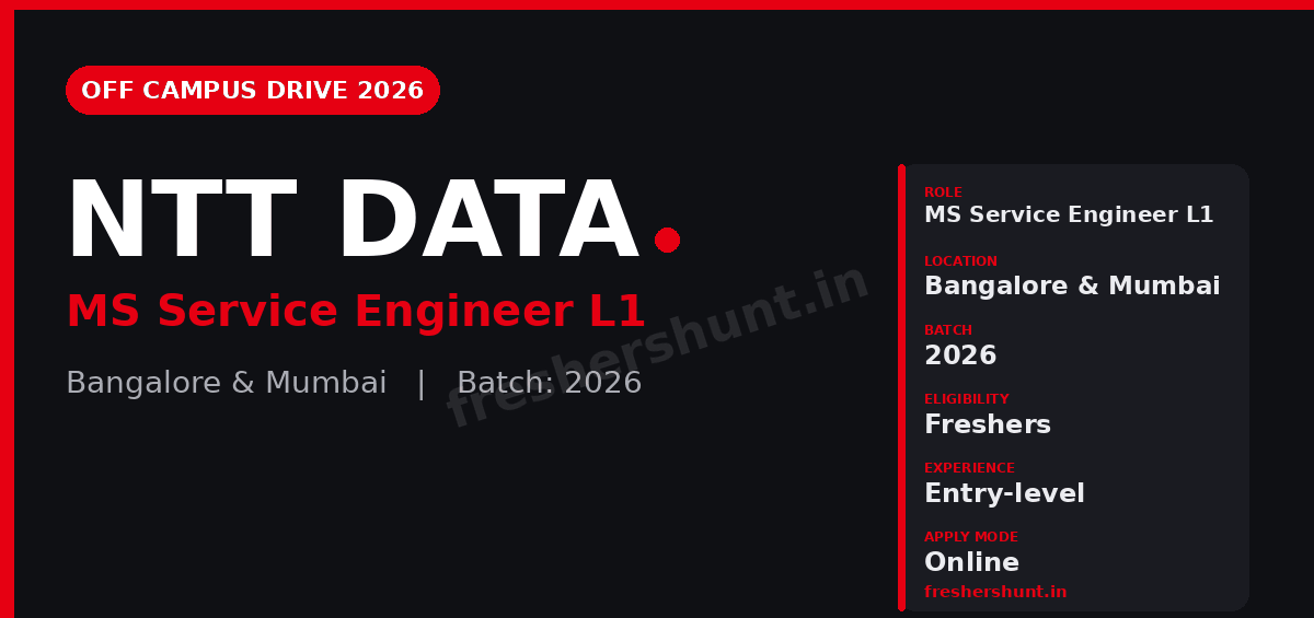 NTT Off Campus Drive 2026 - NTT Off Campus Drive 2026 | MS Engineer L1 | Bangalore & Mumbai — Apply Now