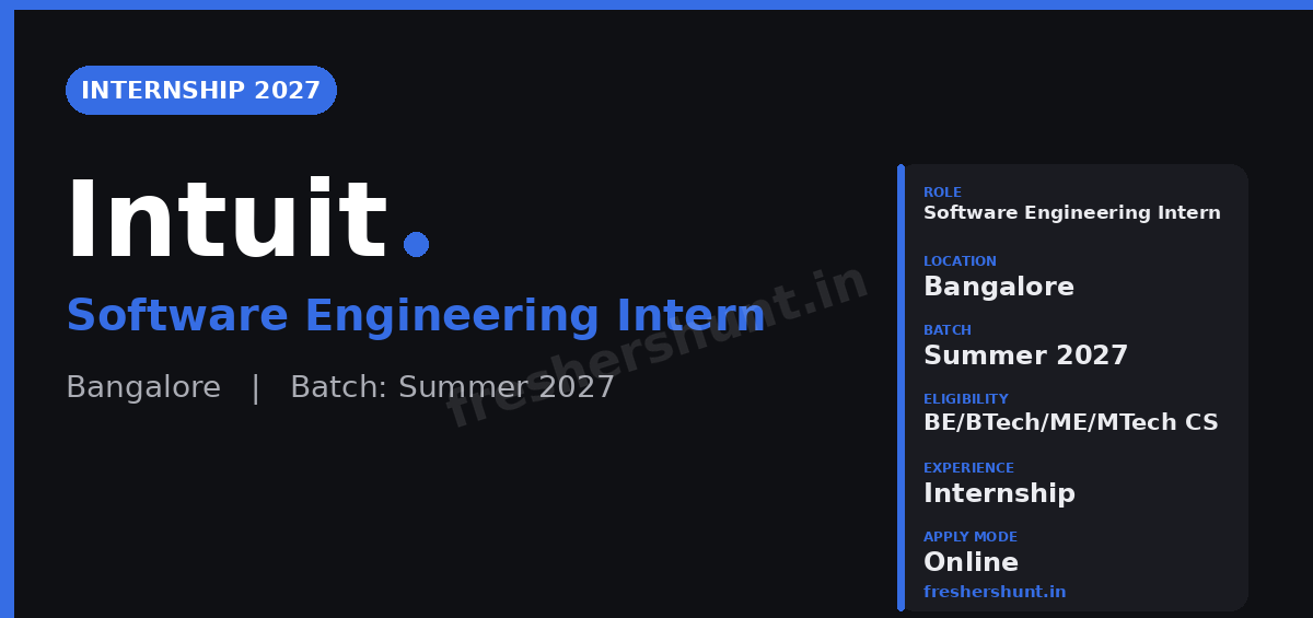 Intuit Off Campus Drive 2026 - Intuit Internship 2027 | Software Engineering Intern | Bangalore — Apply Now