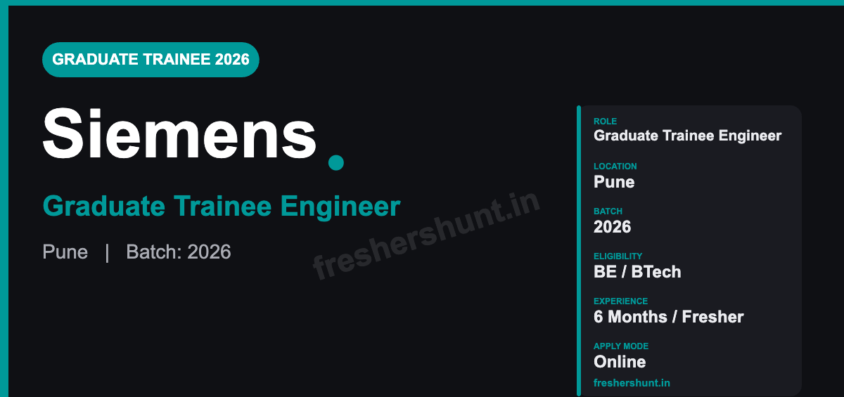 Siemens Off Campus Drive 2026 - Siemens Graduate Trainee Engineer 2026 | 2 Openings | Pune — Apply Now