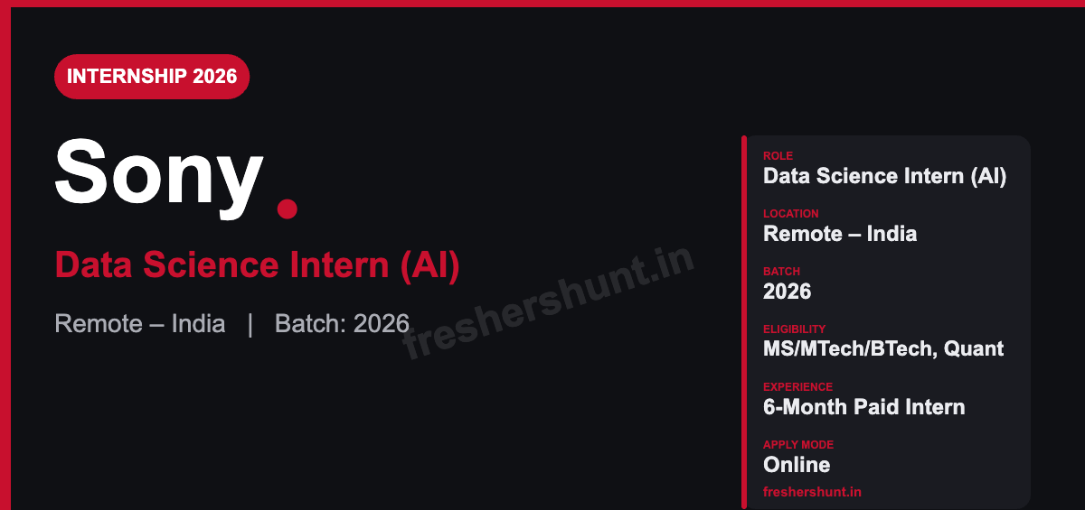 Sony Off Campus Drive 2026 - Sony Data Science Intern 2026 | Sony Research India | Remote — Apply Now