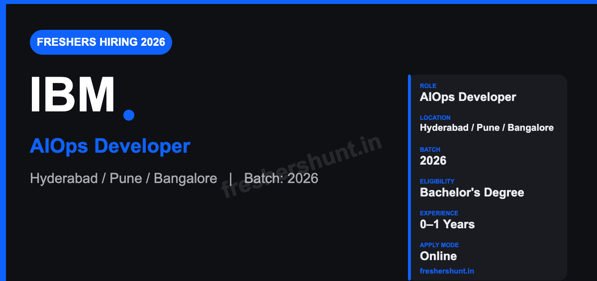 IBM Off Campus Drive 2026 - IBM Hiring Freshers 2026 | AIOps Developer | Hyderabad, Pune & Bangalore — Apply Now