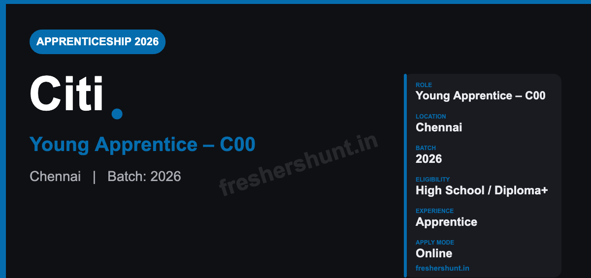 Citi Off Campus Drive 2026 - Citi Young Apprentice 2026 | Coding Workshop | Chennai — Apply Now