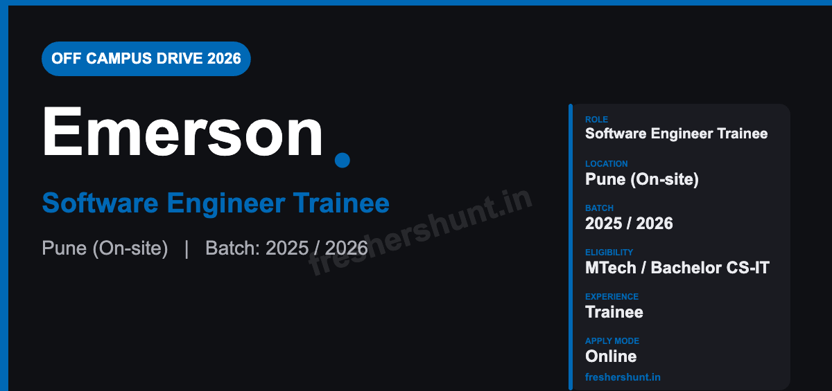 Emerson Off Campus Drive 2026 - Emerson Software Engineer Trainee 2026 | 2025 & 2026 Batch | Pune — Apply Now