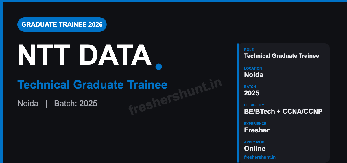NTT Off Campus Drive 2026 - NTT Data Technical Graduate Trainee 2026 | ₹3.2 LPA | Noida — Apply Now