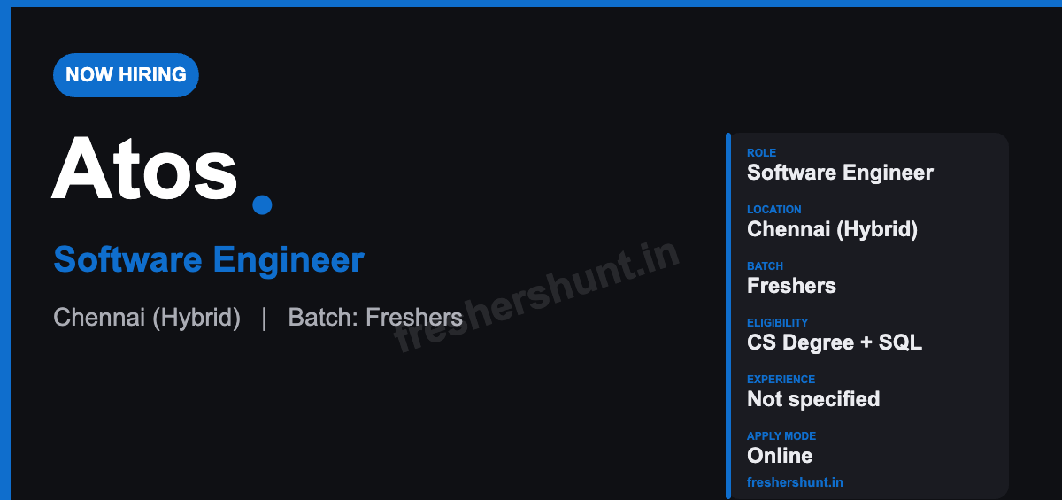 Atos Off Campus Drive 2026 - Atos Off Campus Drive 2026 | Software Engineer | Chennai — Apply Now
