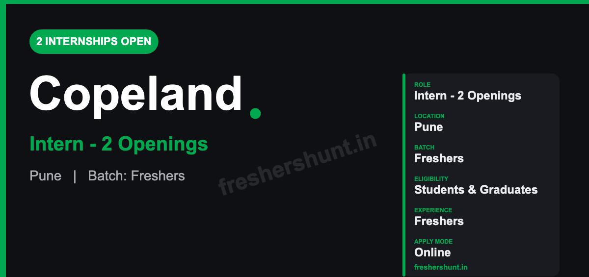 Copeland Off Campus Drive 2026 - Copeland Internship 2026 | Software & Project Intern | Pune — Apply Now