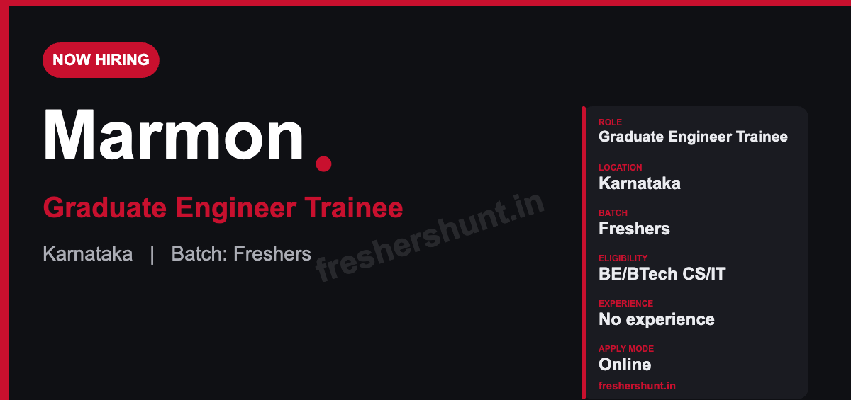 Marmon Off Campus Drive 2026 - Marmon Graduate Engineer Trainee 2026 | Software | Karnataka — Apply Now