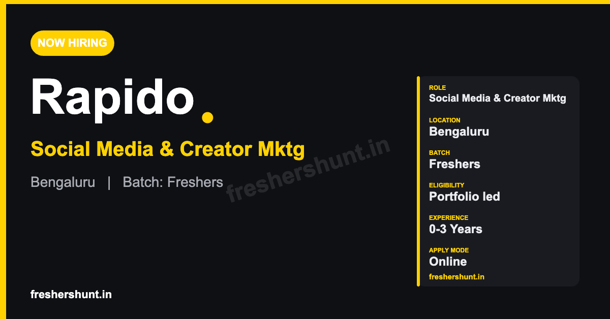 Rapido Off Campus Drive 2026 - Rapido Off Campus Drive 2026 | Social Media & Creator Marketing | Bengaluru — Apply Now