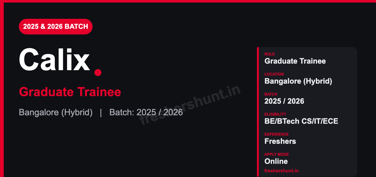 Calix Off Campus Drive 2026 - Calix Graduate Trainee 2026 | Test Automation | Bangalore — Apply Now