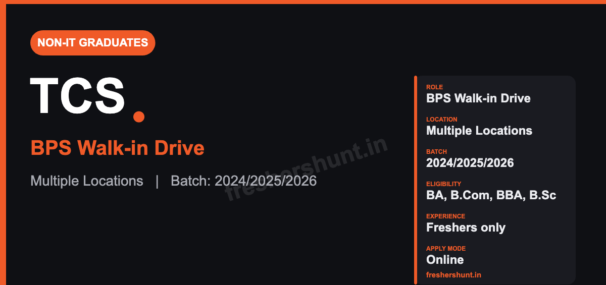TCS BPS Off Campus Drive 2026 - TCS BPS Hiring 2026 | BA, B.Com, BBA & B.Sc Graduates | 2024, 2025 & 2026 Batch — Register Now