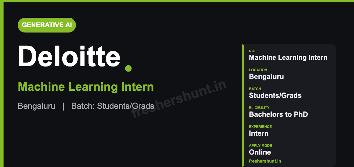 Deloitte Off Campus Drive 2026 - Deloitte Internship 2026 | Machine Learning & Generative AI Intern | Bengaluru — Apply Now