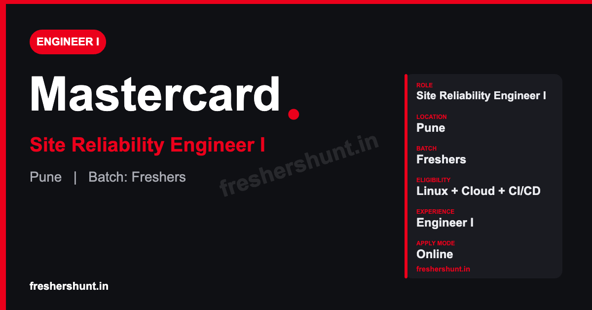 Mastercard Off Campus Drive 2026 - Mastercard Site Reliability Engineer 2026 | Engineer I, Entry Rung | Pune — Apply Now