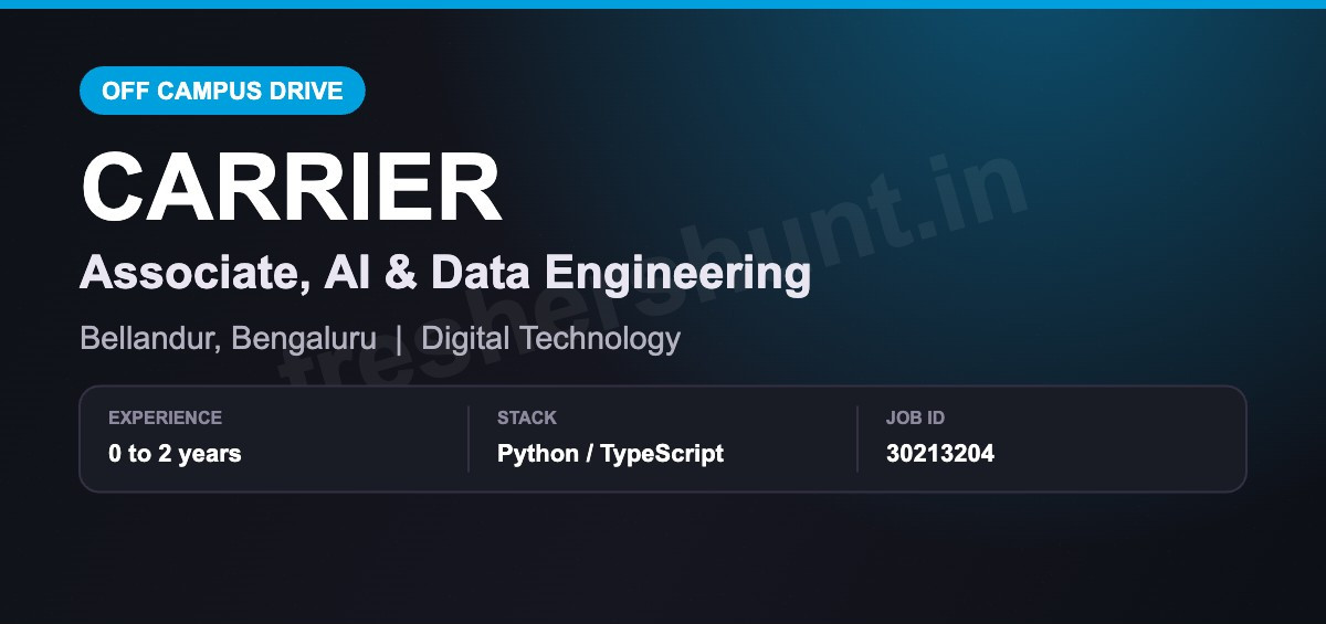 Carrier Off Campus Drive 2026 - Carrier Off Campus Drive 2026 | AI and Data Engineering, 0–2 Years | Bengaluru