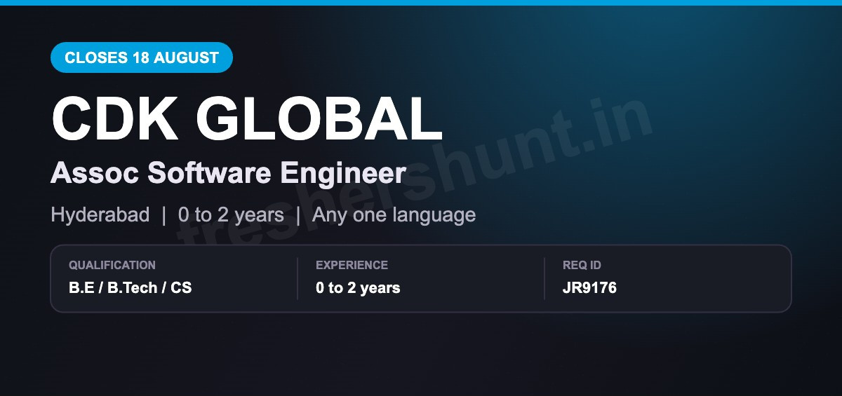 CDK Off Campus Drive 2026 - CDK Off Campus Drive 2026 | Assoc Software Engineer, 0–2 Years | Hyderabad