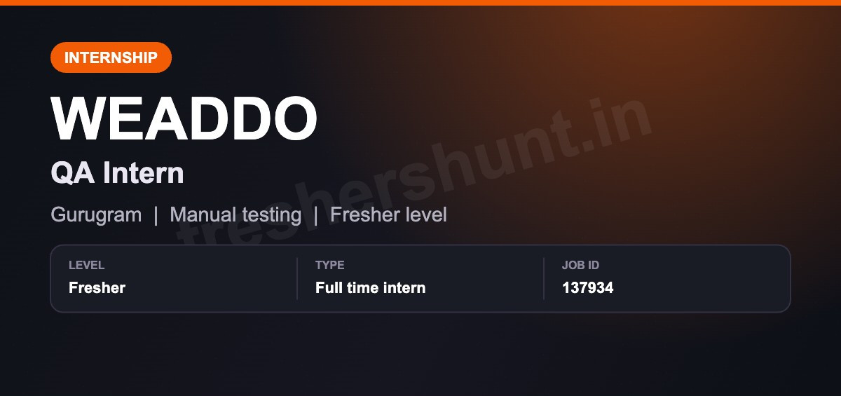 Weaddo Off Campus Drive 2026 - Weaddo QA Intern 2026 | Manual Testing, Freshers | Gurugram