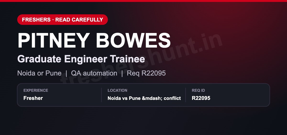 Pitney Off Campus Drive 2026 - Pitney Bowes Graduate Engineer Trainee 2026 | QA Automation | Noida or Pune