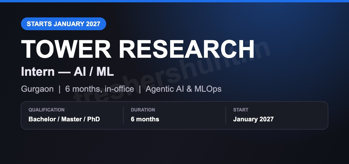 Tower Research Capital Off Campus Drive 2026 - Tower Research Capital Internship 2027 | AI/ML Intern | Gurgaon