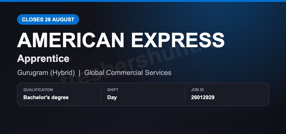 American Off Campus Drive 2026 - American Express Apprentice 2026 | Any Bachelors Degree | Gurugram Hybrid