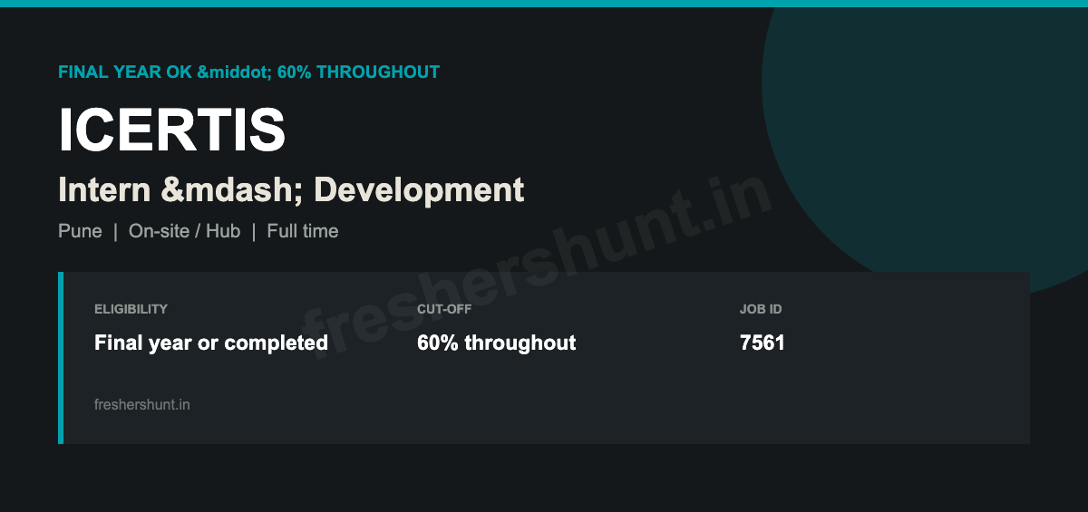 Icertis Off Campus Drive 2026 - Icertis Intern 2026 | Development Intern, Final Year OK | Pune