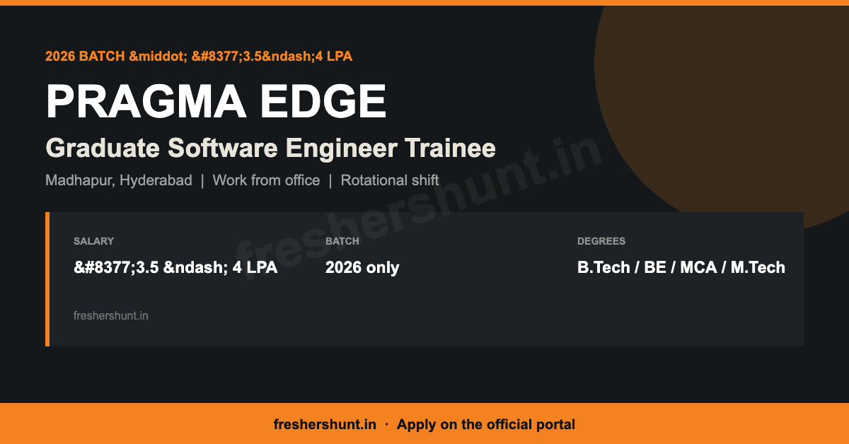 Pragma Off Campus Drive 2026 - Pragma Edge Graduate Trainee 2026 | 2026 Batch, ₹3.5-4 LPA | Hyderabad