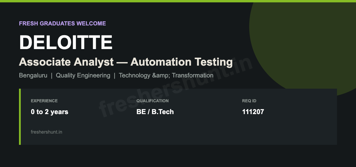 Deloitte Off Campus Drive 2026 - Deloitte Automation Testing 2026 | Associate Analyst | Bengaluru