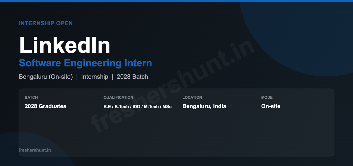 LinkedIn Off Campus Drive 2026 - LinkedIn Internship 2026 | Software Engineering Intern | Bengaluru — Apply Now