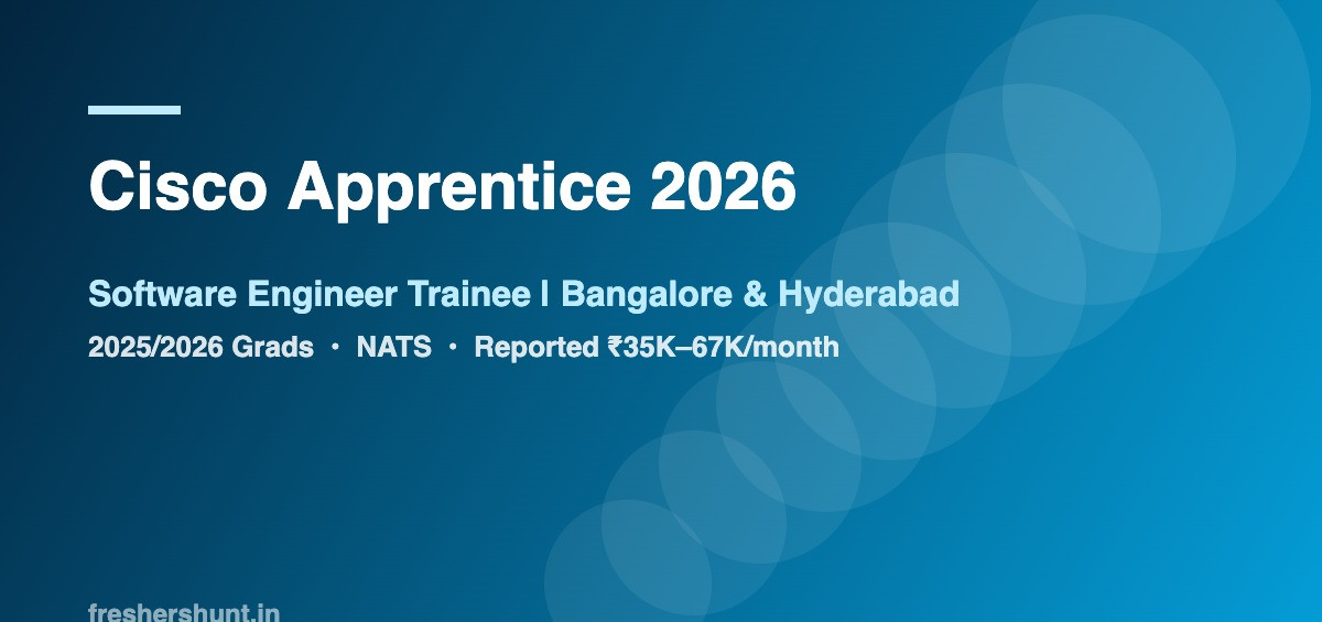 Cisco Off Campus Drive 2026 - Cisco Apprentice 2026 | Software Engineer Trainee | Bangalore & Hyderabad – Apply Now