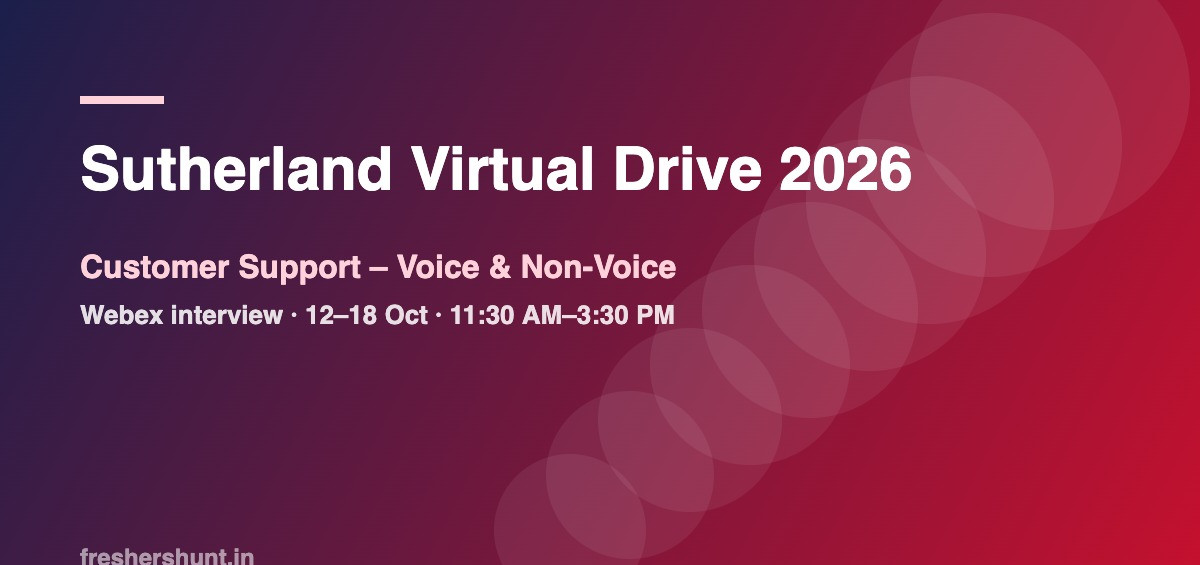 Sutherland Off Campus Drive 2026 - Sutherland Virtual Drive 2026 | Customer Support Voice & Non-Voice | Webex Interview 12–18 Oct — Join Now